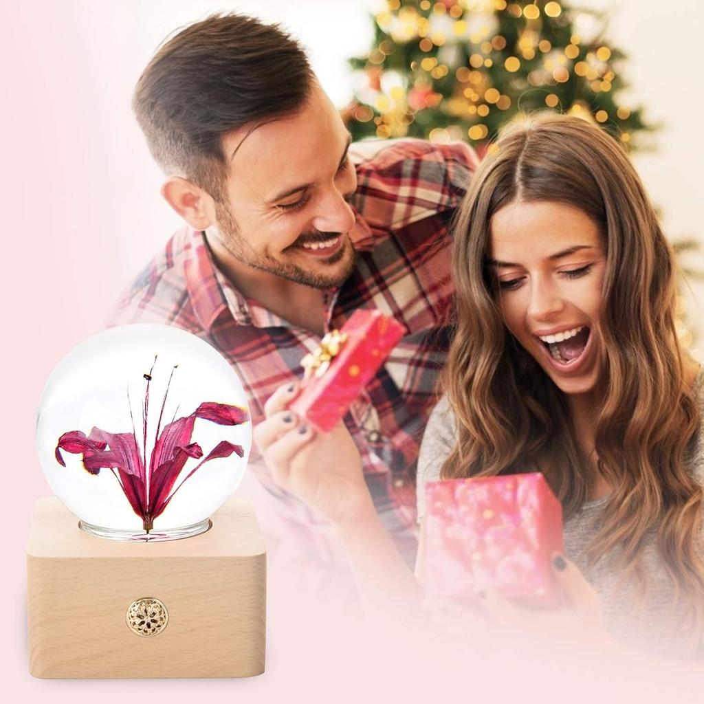 MISS LI GARDEN Forever Flowers Various and Original Color Flower in 3D Crystal Ball with LED Lights,Elegant Present for Girlfriend Wife Mom Women