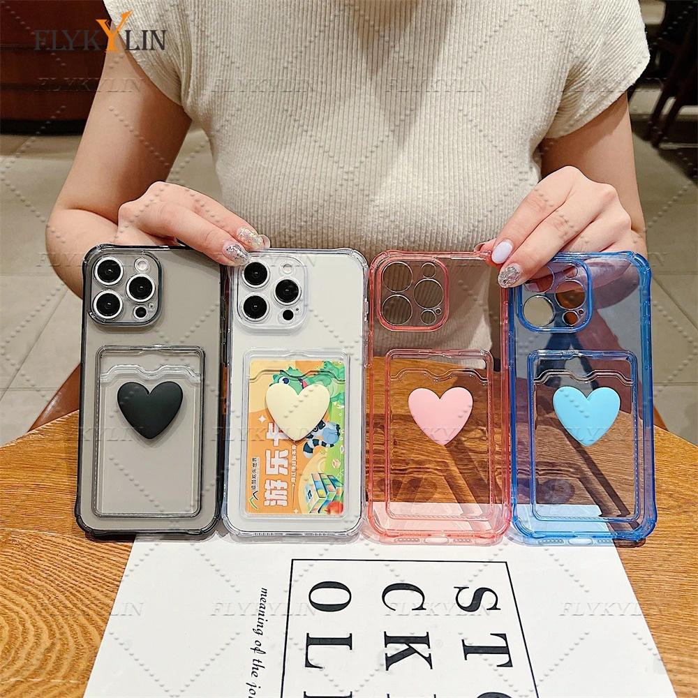 Luxury Transparent Wallet Card Phone Case For iPhone 16 15 14 13 12 Pro Max XS XR 7 8 Plus 16E Love Heart Shockproof Cover