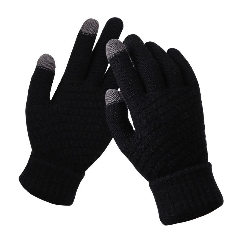 Gloves Winter men and women couples fleece thickened wool non-slip riding finger cold-proof knitted warm gloves