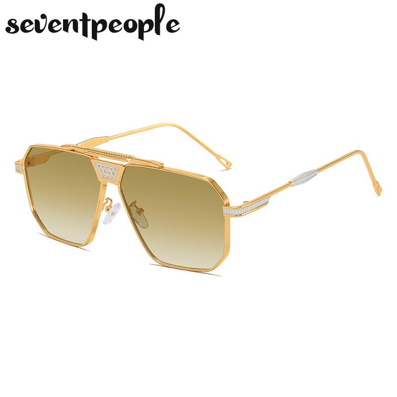 Óculos de Sol Quadrados Oversized Vintage Masculino Marca de Luxo Trendy Steampunk Condução Óculos de Sol Retrô Armação de Metal Sombras Para Homem