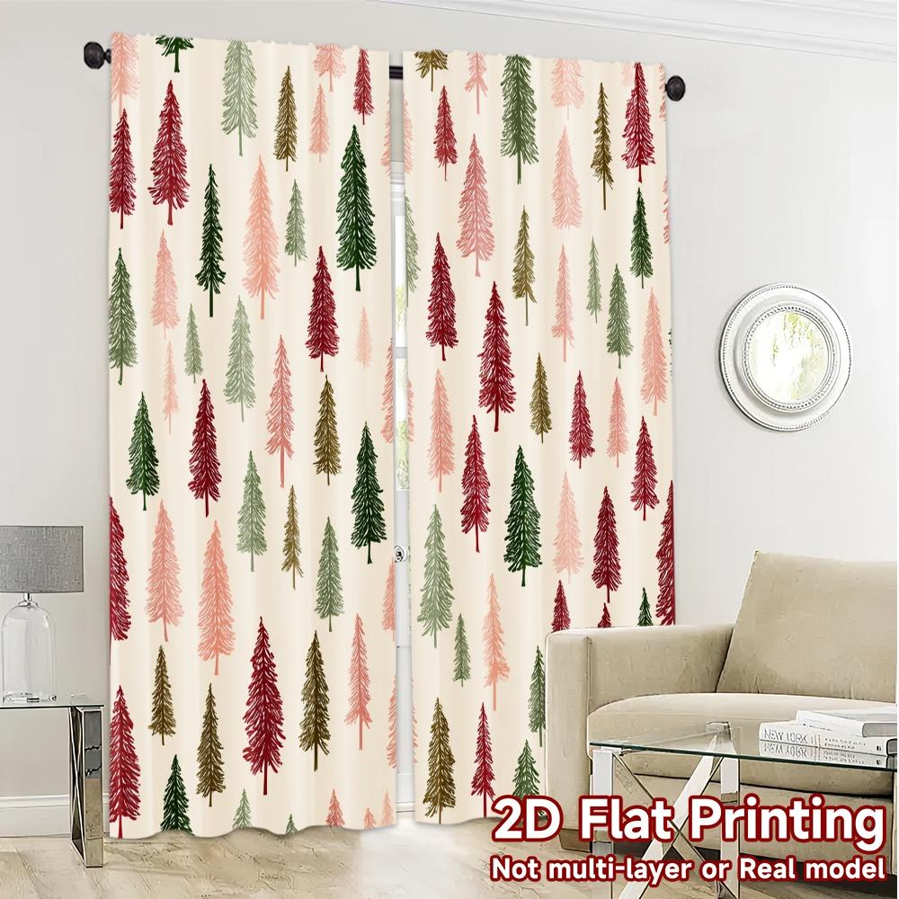 Set Of 2 Flat Printing Jit Curtains Without Rod Festive Forest Chic Drapes Yarn Suitable Curtain Made Polyester