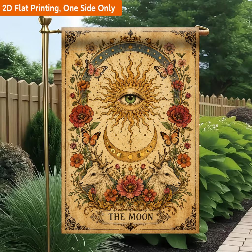 2D Flat - 2D Flat Printing Garden Flag 1pc, The Moon Artwork Durable Single-Sided Print Yard Flag, Garden & Home Holiday Decoration, 29.97X44.96 cm, F