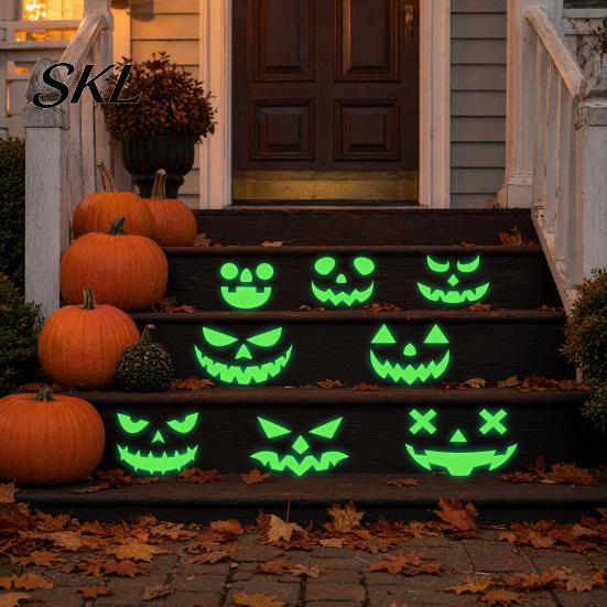 Glow in Dark Spooky Decor 2Pcs Halloween Glow-in-the-Dark Wall Stickers, Pumpkin & Ghost Face Decals for Indoor Ceiling Door Decor, Fluorescent