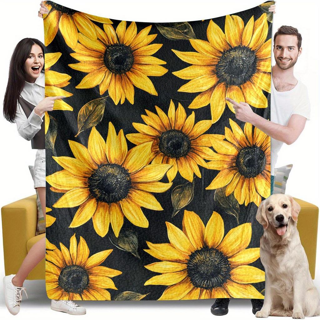 Creative Sunflower Theme digital-printed polyester Bedroom velvet flannel cover blanket Fleece soft sofa cover blankets for beds