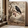 Elegant Framed Pearl Art DIY Set with Raven on Branch 5D Sparkling Bead Canvas Painting Ready to Display Romantic Home Decor Gift