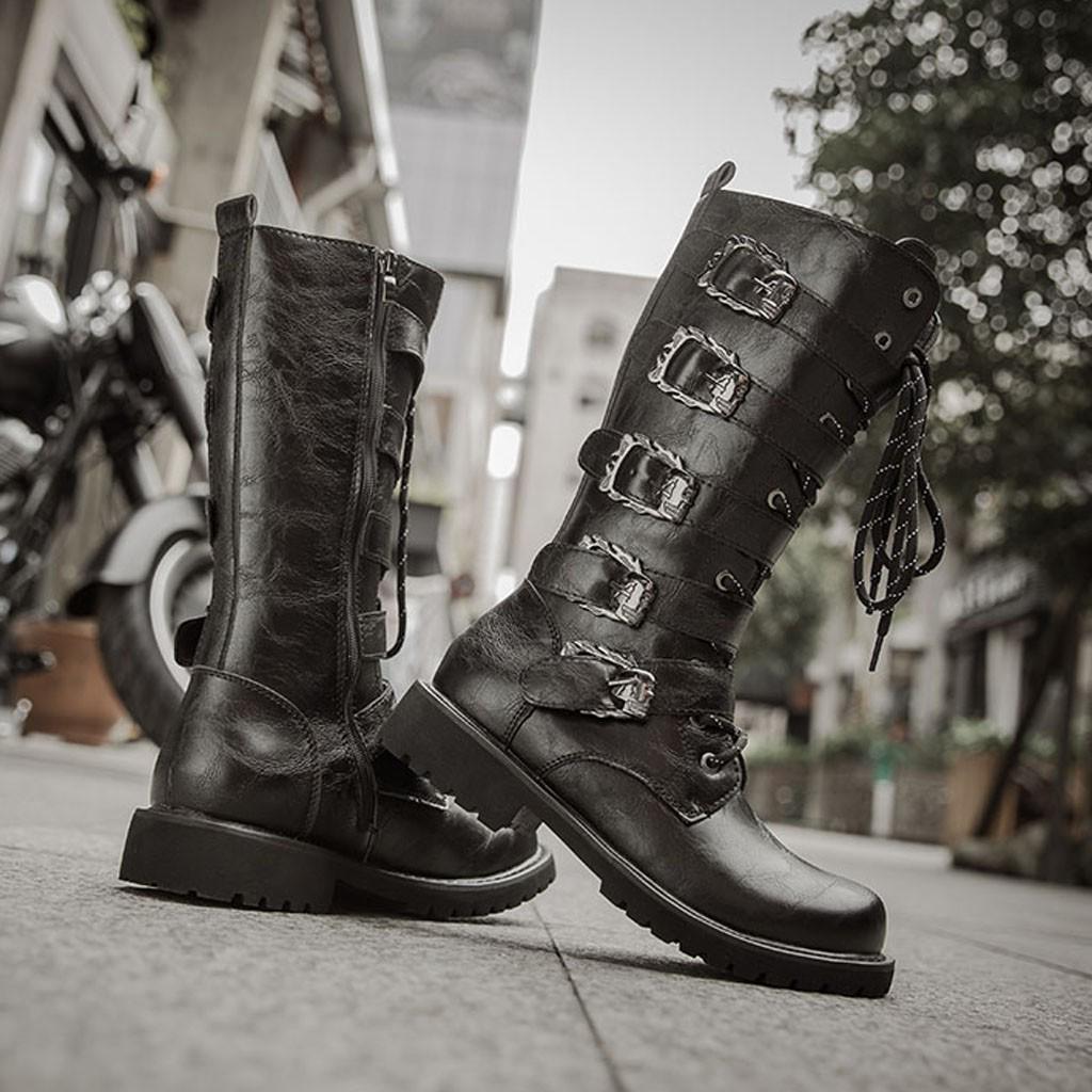 Buy Mens Flat Low Heel Lace Up Westerm Combat Motorcycle Boots