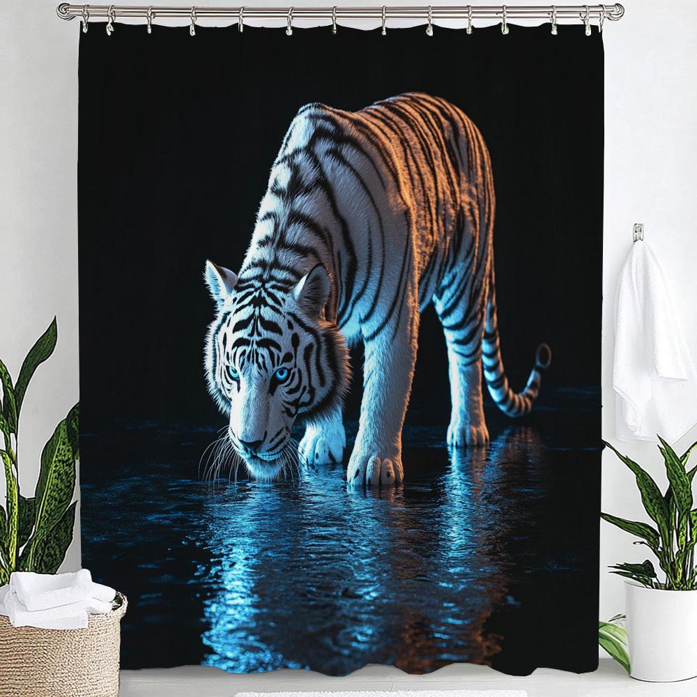 Creative Animals, Wolves, Lions, Dog Printed Shower Curtain Partition Privacy Hanging Home Decoration Curtain With Hooks