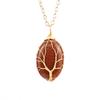 Silk Natural Crystal Rough Stone Egg-Shaped Gold Winding Tree Of Life Pendant Necklace N644
