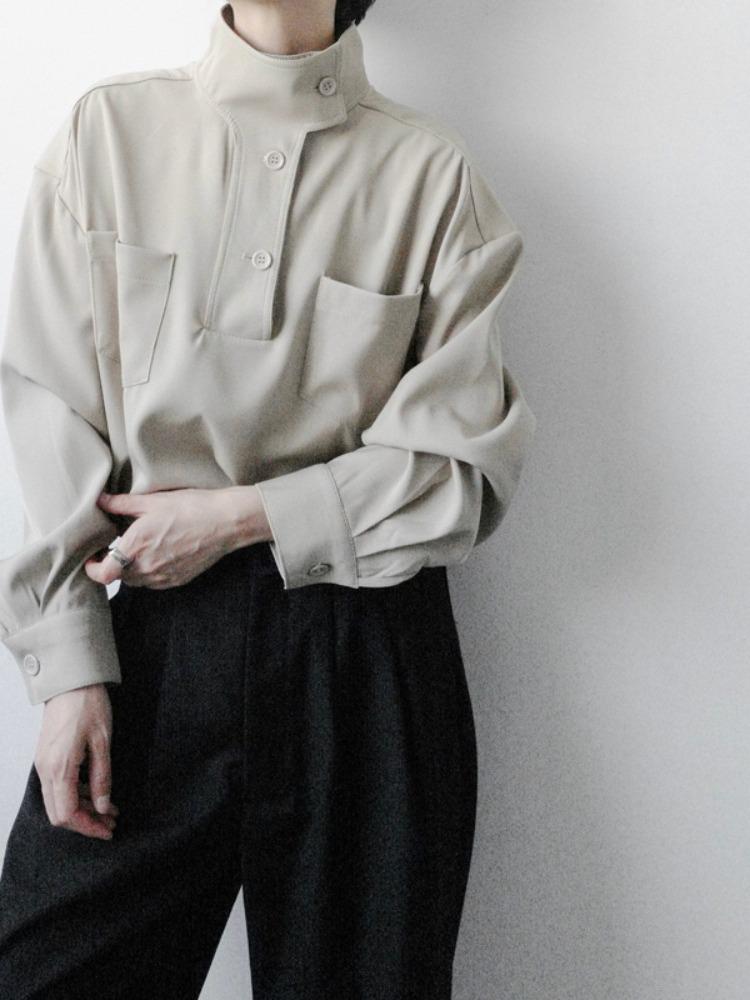 Men's Cool & Stylish High-End Half Turtleneck Shirt, Trendy Stand-Up Collar, Perfect for Spring Casual Wear.
