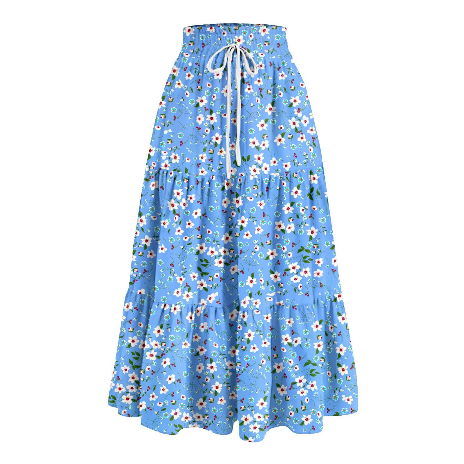 

Женская весенняя повседневная длинная юбка с оборками, однотонная юбка, ретро-юбка в складку L синий