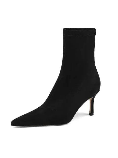 Black Elastic Sock Boots Thin Heels Heel Pointed Toe High Heels Elegant Designer High Quality Boots Autumn Winter Botas Mujer