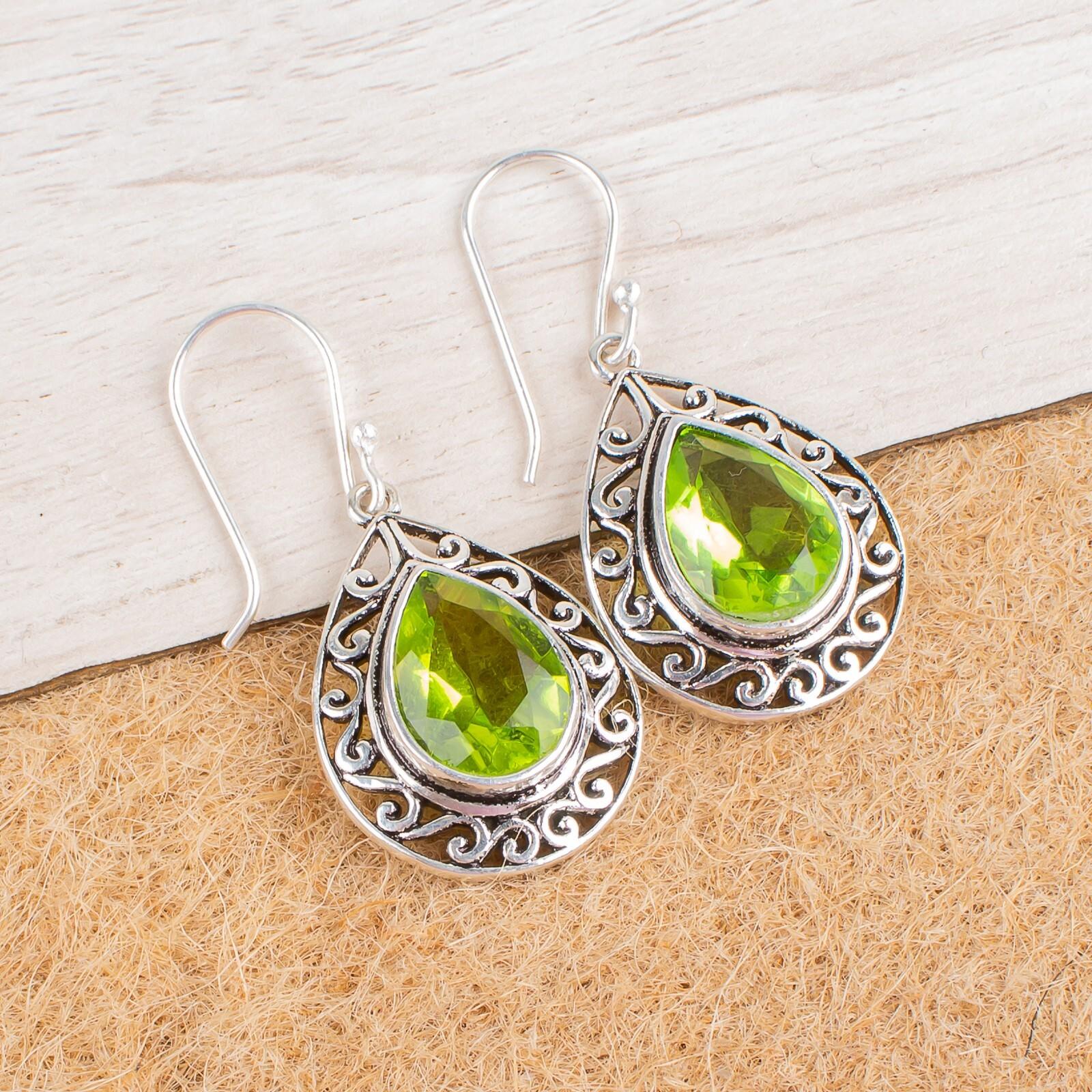 

Peridot Gemstone 925 Sterling Silver Jewelry Handmade Teardrop Earrings 1.72 CE-4-4