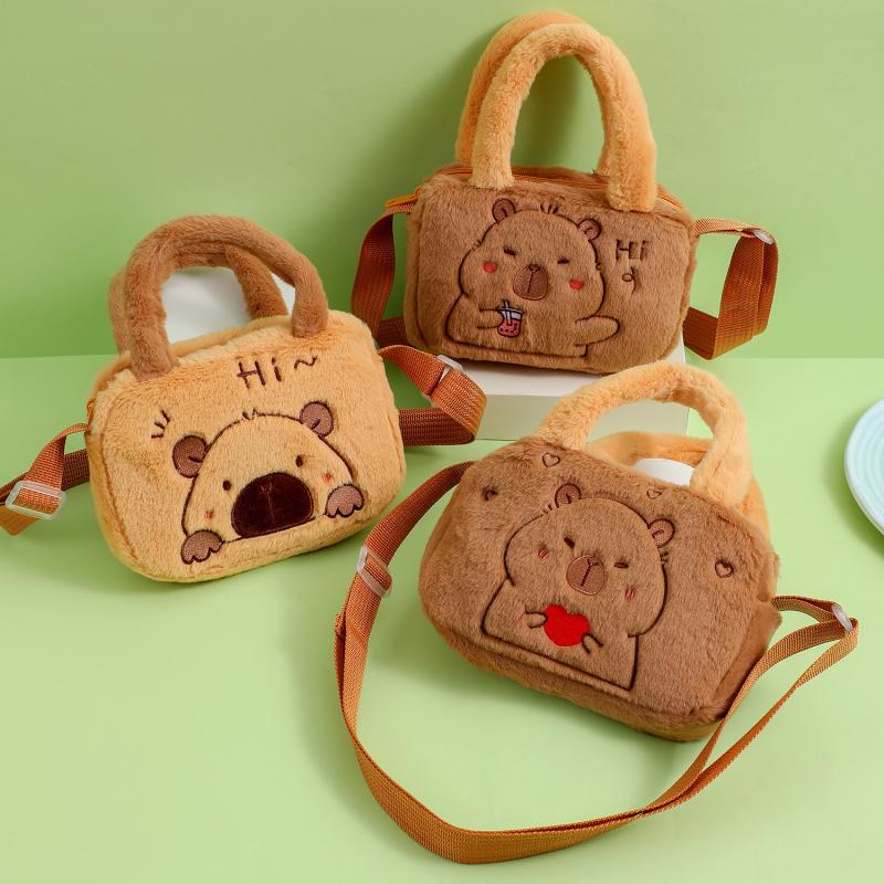 1 Piece Cute Crossbody Bag Animal Capybara Plush Handbag Cartoon Shoulder Bag For Children Couple Gifts