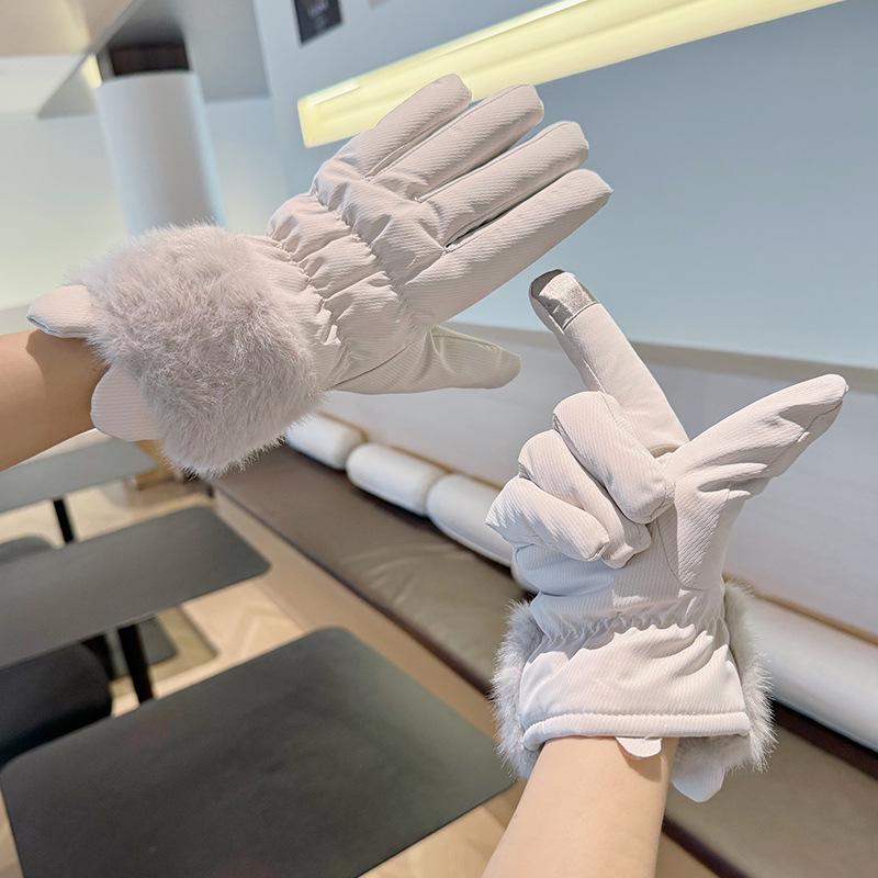 Gloves for Women To Keep Warm In Winter, Cute Fleece Riding Electric Car, Touch Screen, Windproof and Cold-proof Gloves