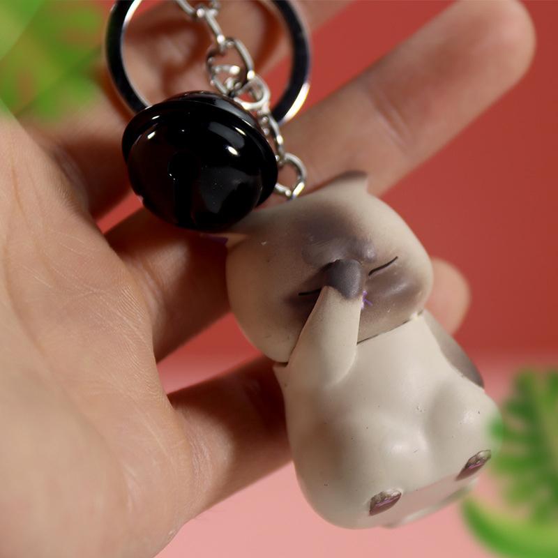 Cute Shy Cat Keychains Chubby Kitten Keyring Trinket Bag Ornament Animal Jewelry