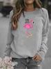 Flamingo Print Round Neck Women's Hoodie