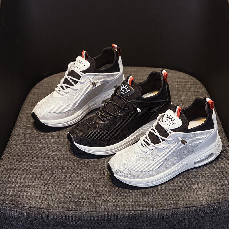 Air cushion sneakers women's 2025 new autumn versatile breathable fly-woven four-season heightening casual running shoes
