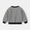 Black and white striped crew neck jumper autumn and winter new children's fleece sweater casual pocket children's top