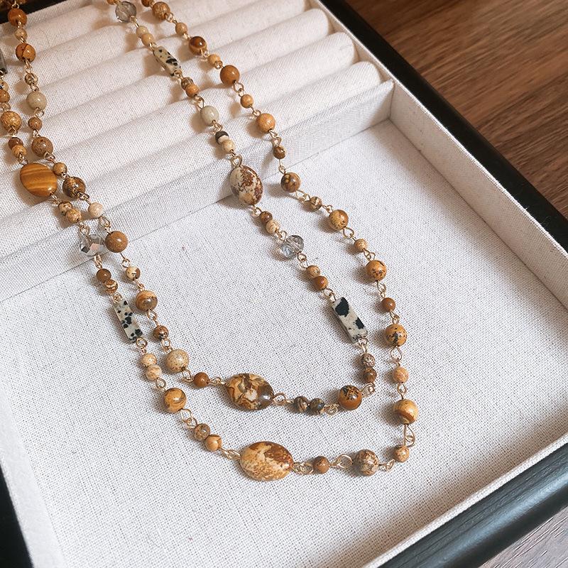 Flower Ceramic Rice Beads Beaded Stacked Necklace Retro Exquisite Collarbone Chain Design Sense Niche Necklace Women