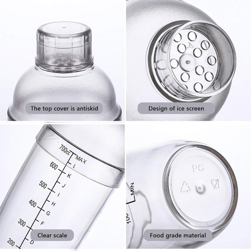 500/700ML Plastic Cocktail Shaker with Scale Transparent Shake Cups Wine Barware Drink Mixer Shakers Bottles Home Bar Utensils