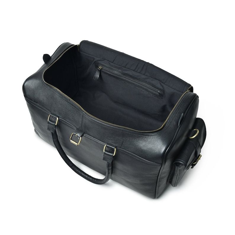 Full Grain Black Leather Duffle Bag: Personalized Weekender Travel Bag