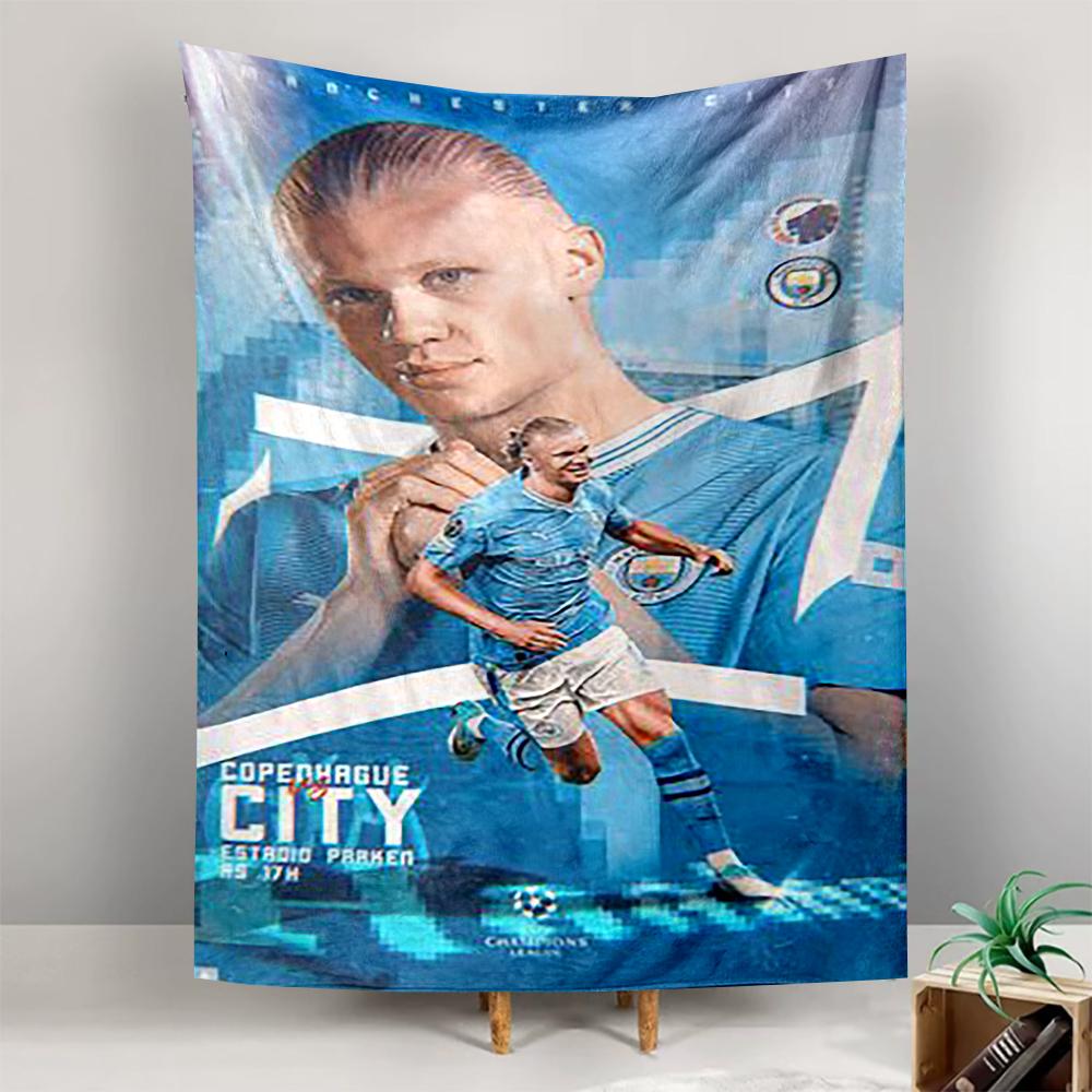 Tapestry Erling Haaland Manchester City Copenhagen Champions Poster Wall Hanging