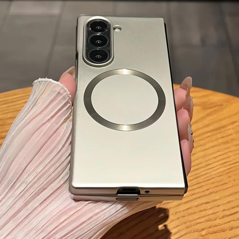 Luxury Ultra Thin Metal Paint Plating Magnetic Frosting Phone Case for Samsung Z Fold 7 6 5 4 3 Slim Matte Wireless Charge Cover