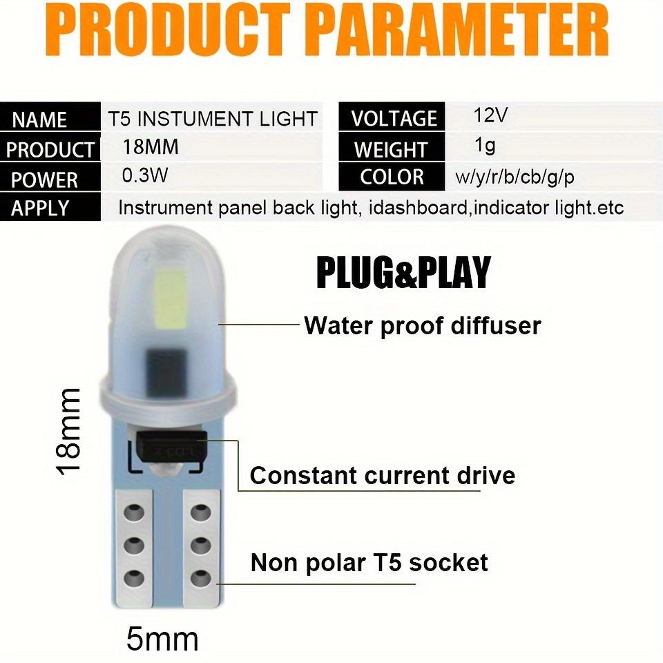 10pcs T5 Car Dashboard Instrument Panel Lamp LED Indicator Wedge Light Bulb