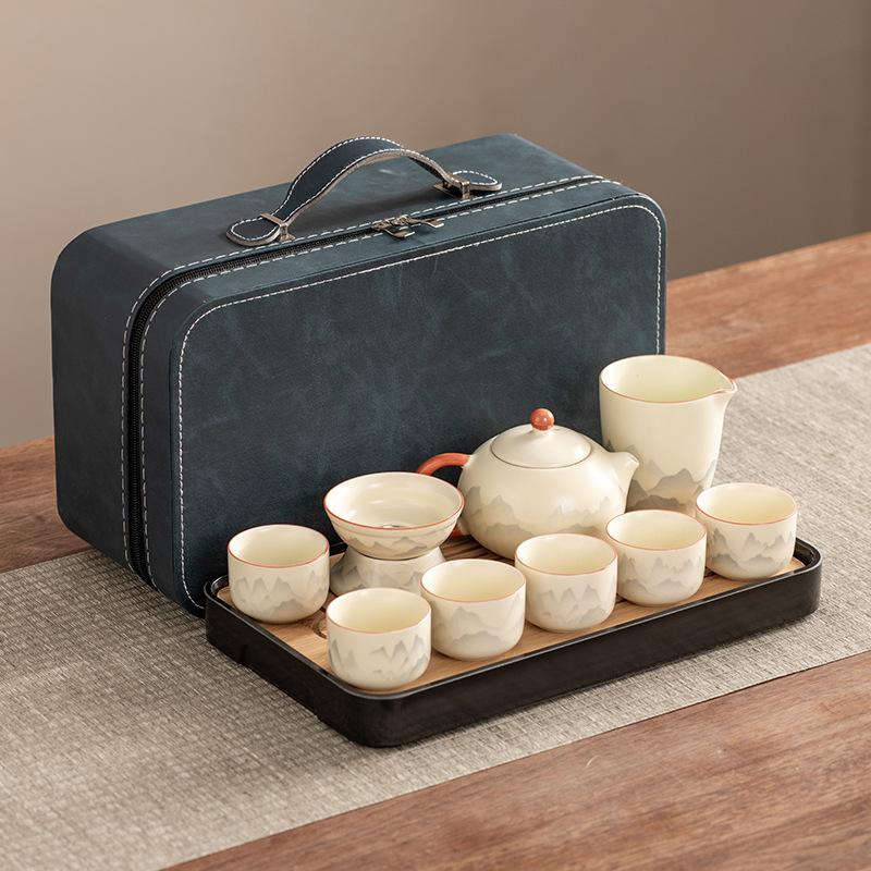 Xishi Teapot Huang Ru Kiln Travel Kung Fu Tea Set Household Portable Teacup Teapot Light Luxury Business Gifts