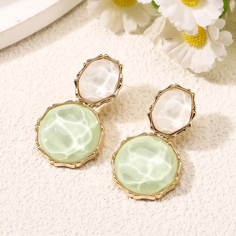 Fashion Green Crystal Oval Dangle Earrings for Women Girls Elegant Resin Acrylic Round Geometric Earrings Zircon Accessories