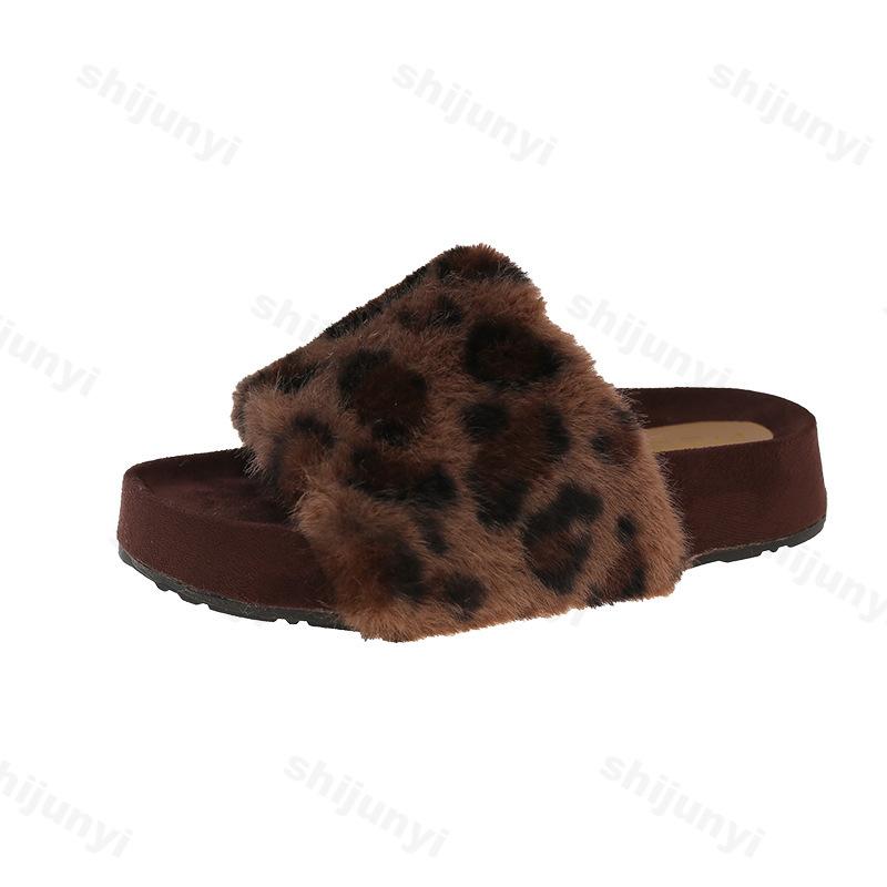 Fashion Women's Platform Plush Shoes Autumn Winter New Comfortable Indoor One Word Cotton Slippers Fashion Outdoor Non Slip Casual Flats