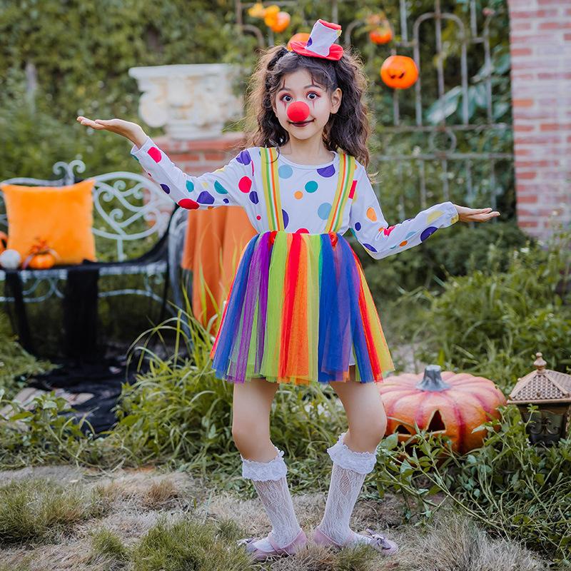 Halloween children's clown costumes mesh stage catwalk dance costumes student rainbow tutu children's clothing girl