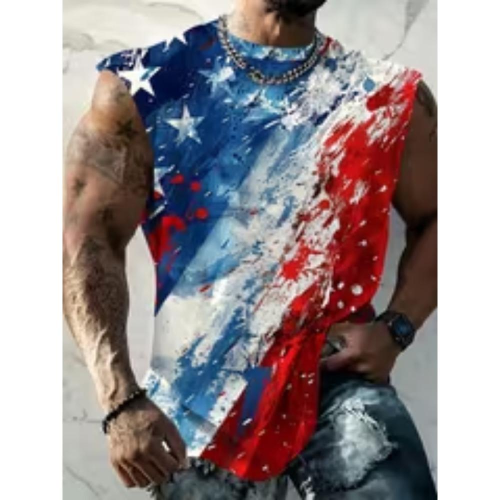 [Print Design-Not Textured] Plus Size Men S Clothing, Vibrant Geometric Oil Painting And Star Patchwork Novel Pattern r S