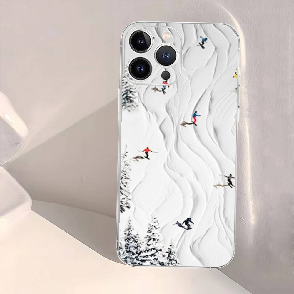 Skiing sports art oil painting style Phone Case For iPhone17,16,15,14,13,12,11 Plus,Pro Max,Soft Silicone Transparent Cover