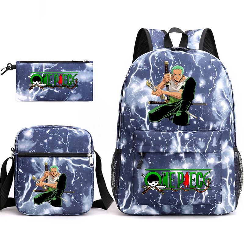 One Piece Zoro Print Student Backpack Set Casual Daypack with Shoulder Bag Pencil Case for Kids Teens School Supplies