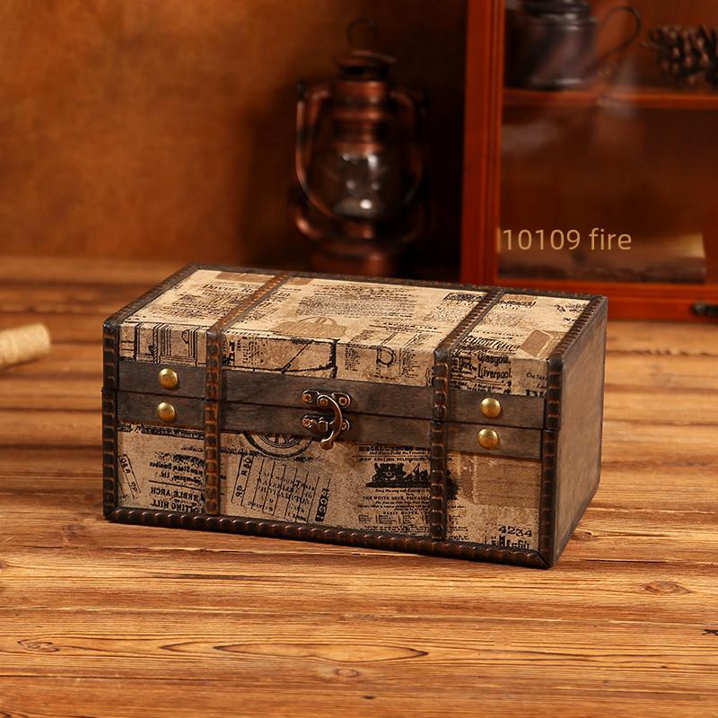Wooden Retro Jewelry Storage Box With Lid For Cosmetics Accessories Organization
