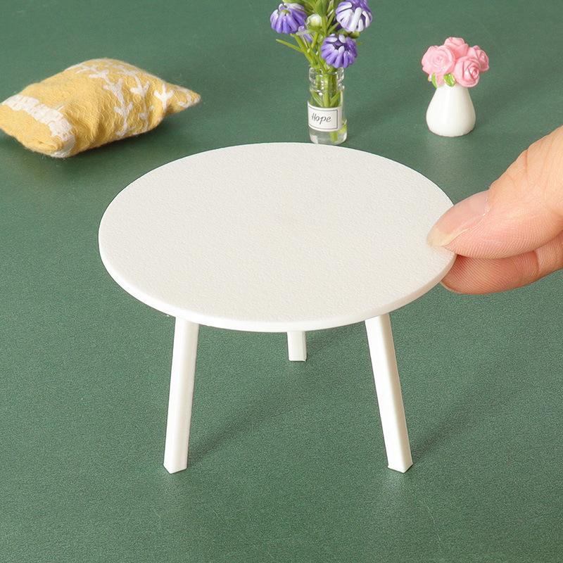 1 Piece Dollhouse Miniature White Round Table Model Simulation Furniture Decoration Diy Accessories Toys
