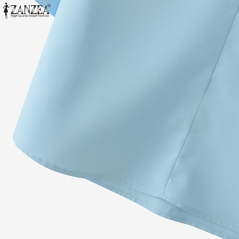 ZANZEA Bluză casual de damă cu gât în V, cu broderie patchwork și mâneci scurte