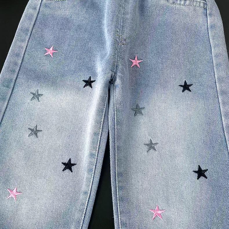 Dívčí měkké prané široké džínové džíny na podzim 2025