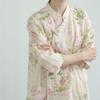 Johnature Women Vintage Print Floral Dress Stand Seven Sleeve Summer Button Chinese Style Dresses