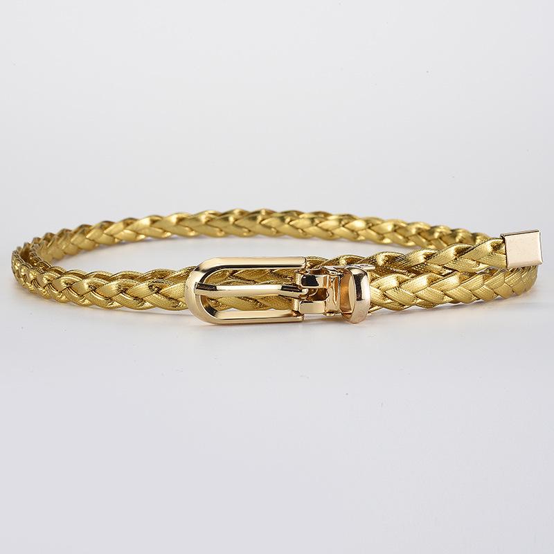 Women's Korean Style Candy Color Knotted Braided Leather Belt with Clip Buckle