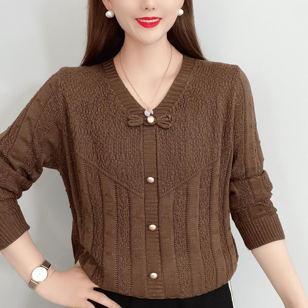 Maglione a Maglia Lavorata a Intreccio Svuotato Autunnale con Fiocco, Semplice e Versatile, Maglione a Manica Lunga Larga