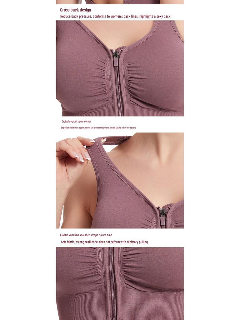 Velká nárazuvzdorná sportovní podprsenka na běh a jógu se zapínáním na zip vpředu a designem s dutými zády
