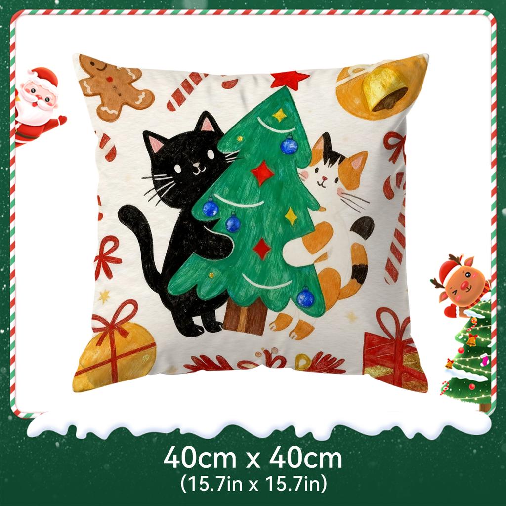 Christmas Tree Cat Cushions Pillowcase Polyester Cushion Cover Throw Pillow Pillowcover Home Car Sofa Decor