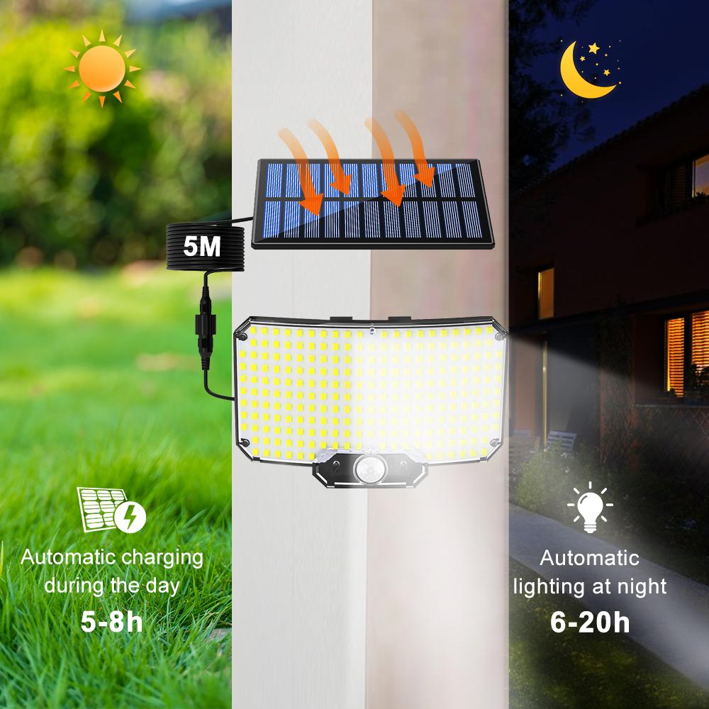 234/348 LED Solar Motion Sensor Lights Outdoor Solar Security Lights with Remote 3 Modes Waterproof Wall Lights for Garden Yard