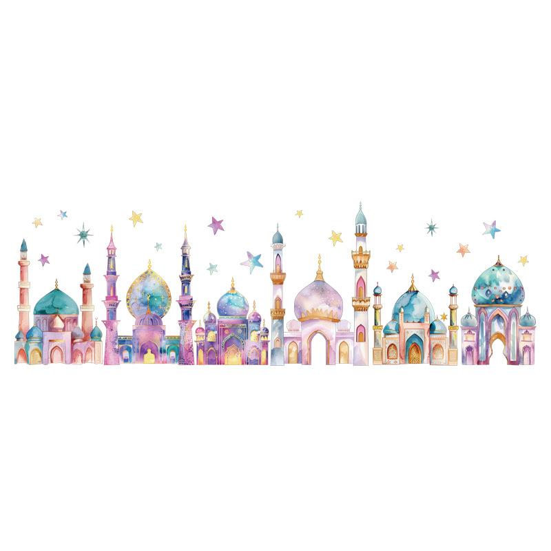 

Мультяшные красочные наклейки на стену замка наклейка звезда луна детская спальня комната для игрушек фоновое украшение самоклеящиеся фрески 30x90CM разноцветный