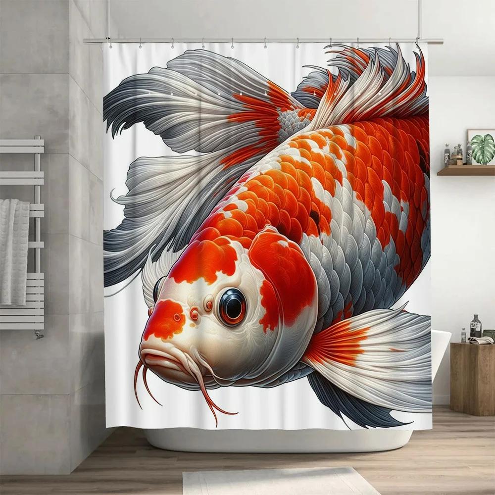 Goldfish Shower Curtain Fish Print Decor for Bathrooms Waterproof Fabric Available In Various Sizes