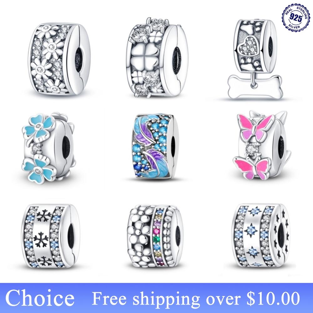 Copper Chrams Colorful Feather Flower Butterfly Locator Buckle Beads Fit Original Fine Bracelets Women Jewelry