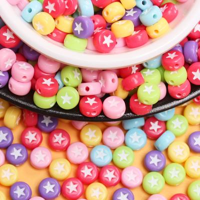 Neue Halskette Lose Perlen 50 Stück Reizende Handgefertigte Flache 6,5 mm Runde Acryl DIY Schmuck Mode Perlenzubehör Sternmuster Für Armband