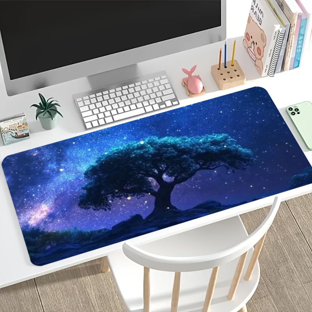 Starry Magic Tree Large Desk Mat Non Slip Gaming Mouse Pad Stitched Edge Galaxy Keyboard Mat For Pc Laptop Office Gaming Setup